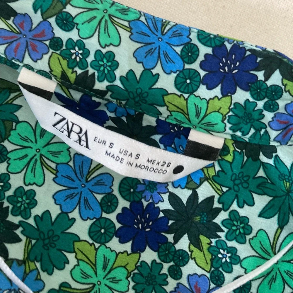 Zara Floral Print Green Dress Size S - Picture 12 of 12